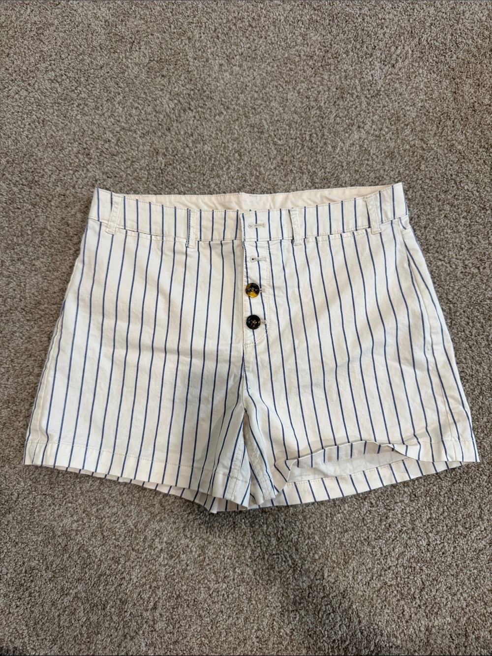 Old Navy Women’s 12 White High-Waist Shorts with Blue Pinstripes